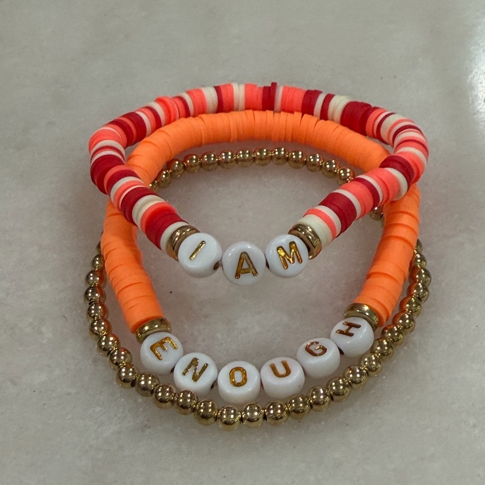 I AM ENOUGH Stacked Bead Bracelet Set in Orange & Red